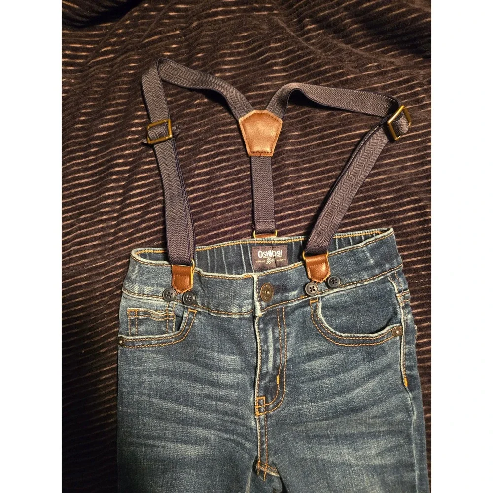 OshKosh Bgosh Toddler Boys Suspenders Jeans 2T Medium Wash Straight Leg Denim